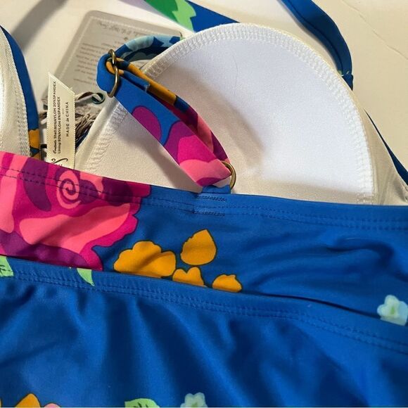 NWT New Matilda Jane To The Beach Bright Floral Tankini Swim Top M Blue Pink - Picture 7 of 9
